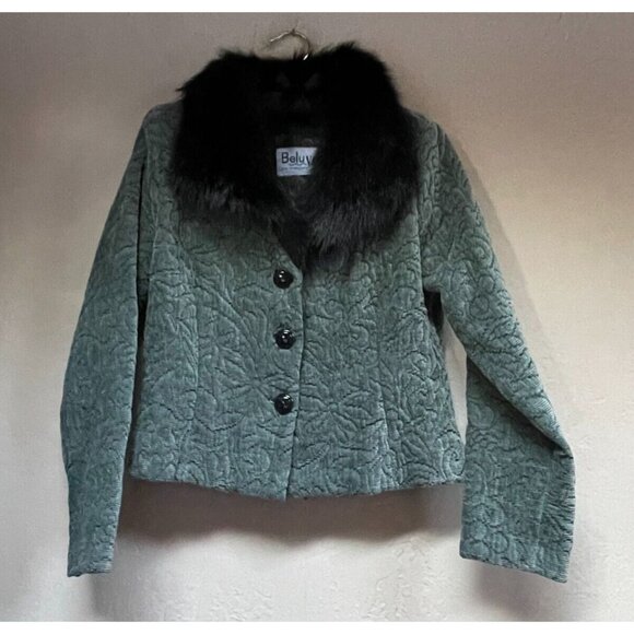 Beluva San Francisco Womens Small Soft Textured Fur Trim Coat Jacket Gray